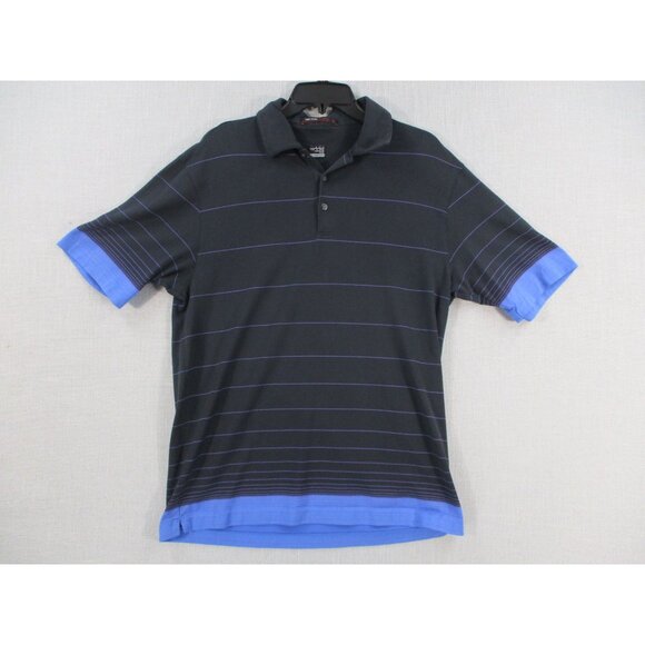 Nike Tiger Woods Collection Striped Polo Shirt M Black Blue Performance - Picture 1 of 8